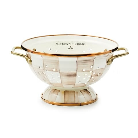 Mocha Check Small Colander