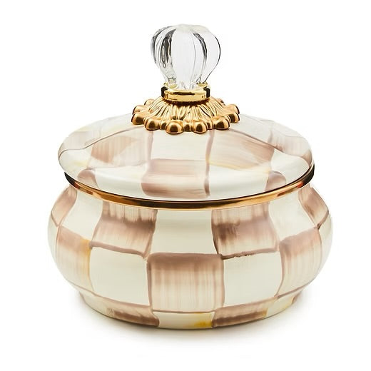 mocha Check Enamel Squashed Pot
