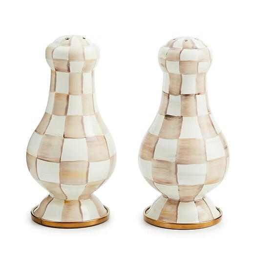 mocha Check Enamel Large Salt & Pepper Shakers