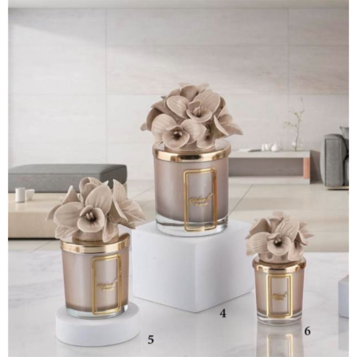 Capodimonte beige orchid candle