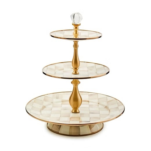 mocha check three tier sweet stand
