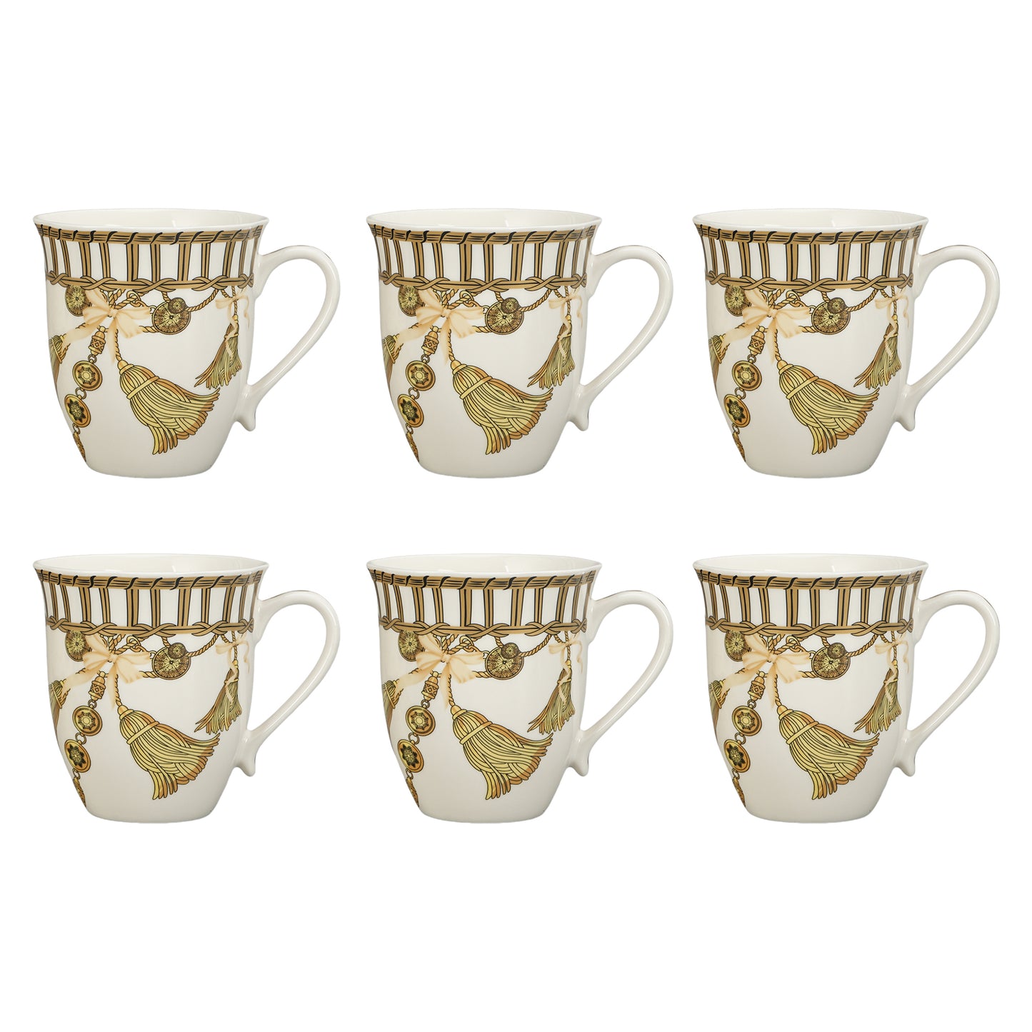 Gold tassels set of six mugs