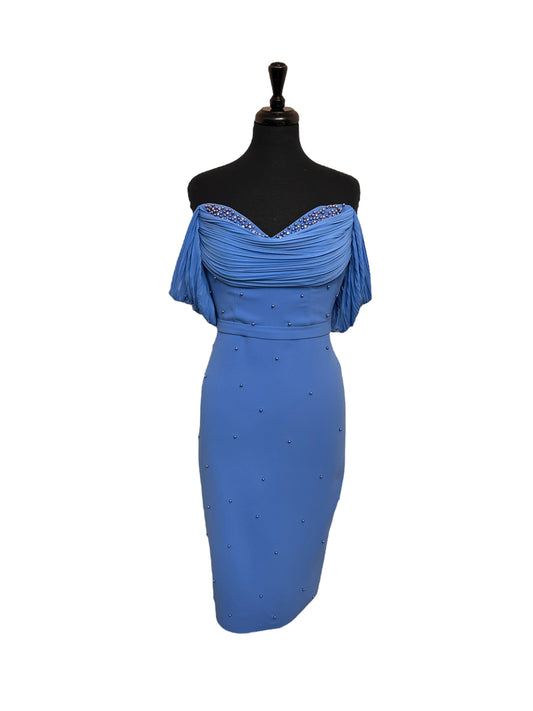 Blaues knielanges Bleistiftkleid