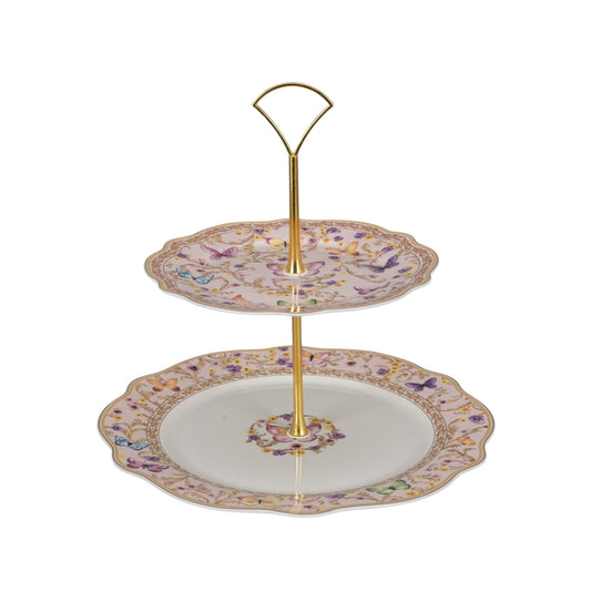 Pink butterfly 2 tier cake stand