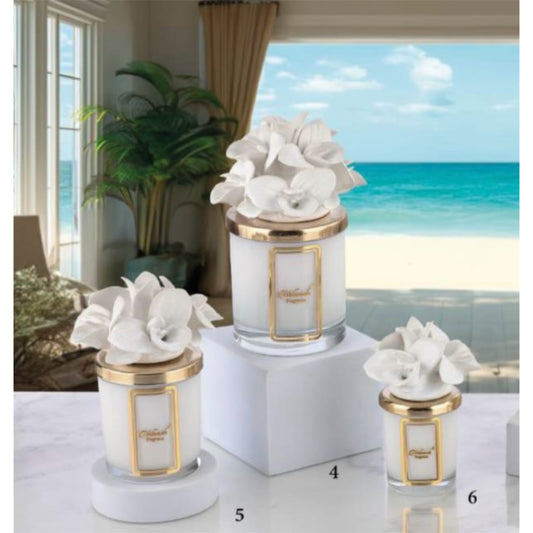 Capodimonte white orchid candle