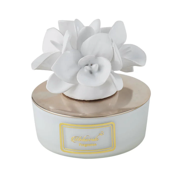 Capodimonte white orchid candle