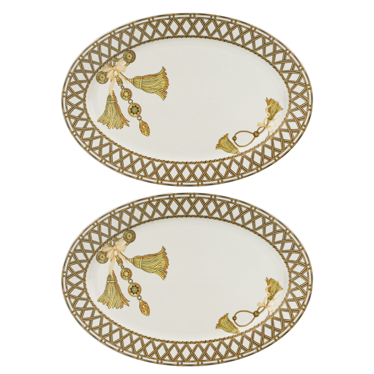 Gold tassels Pair of 16”ovel platter