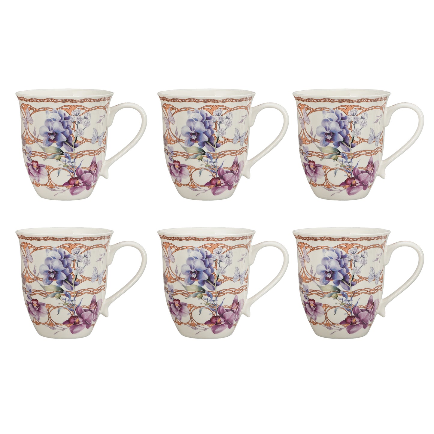 Lilac orchid set of six mugs