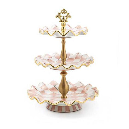 Rosy Check Ceramic Three Tier Sweet Stand