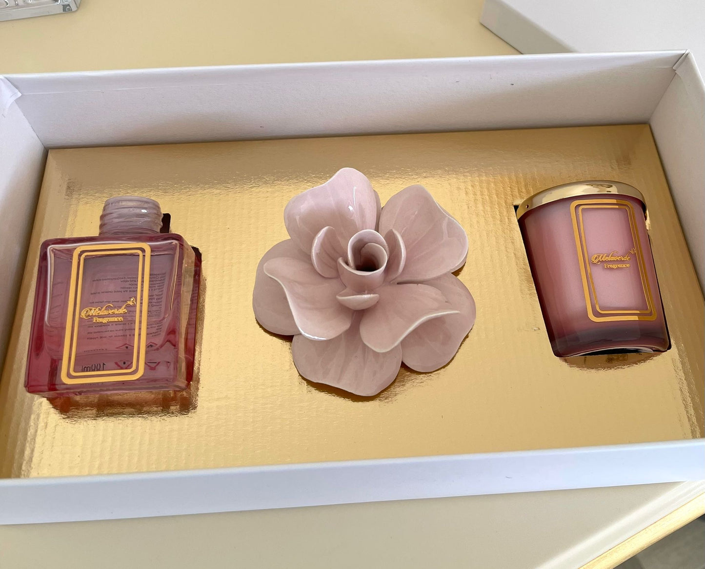 Pink  rose candle& diffuser small gift set