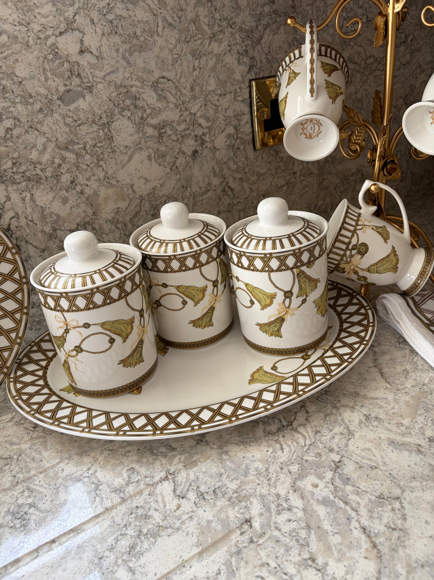 Gold tassels canister set