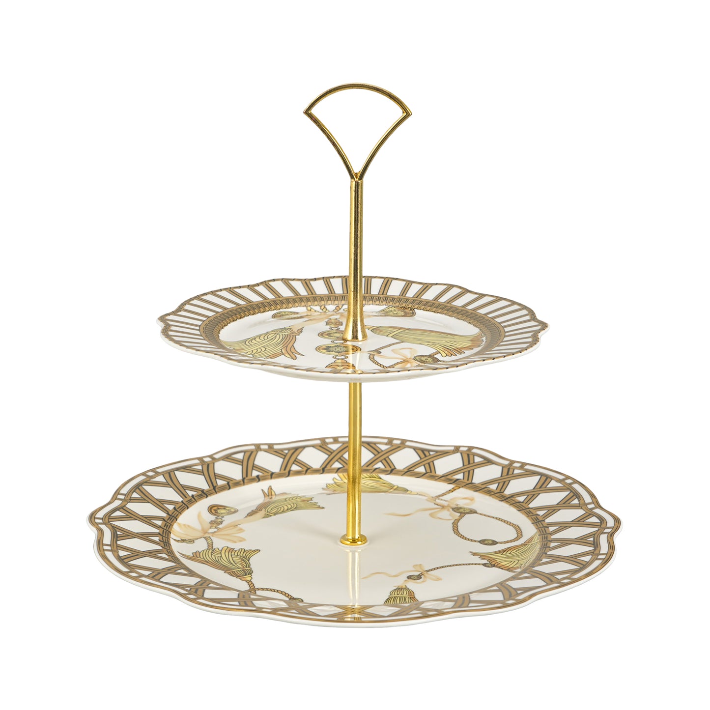 Gold tassels 2 tier cake stand