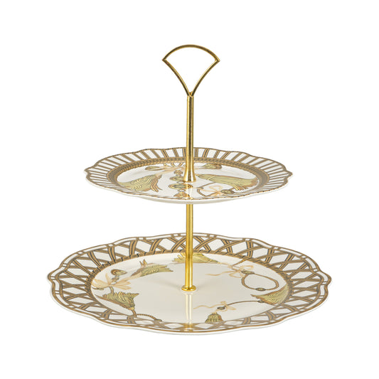 Gold tassels 2 tier cake stand