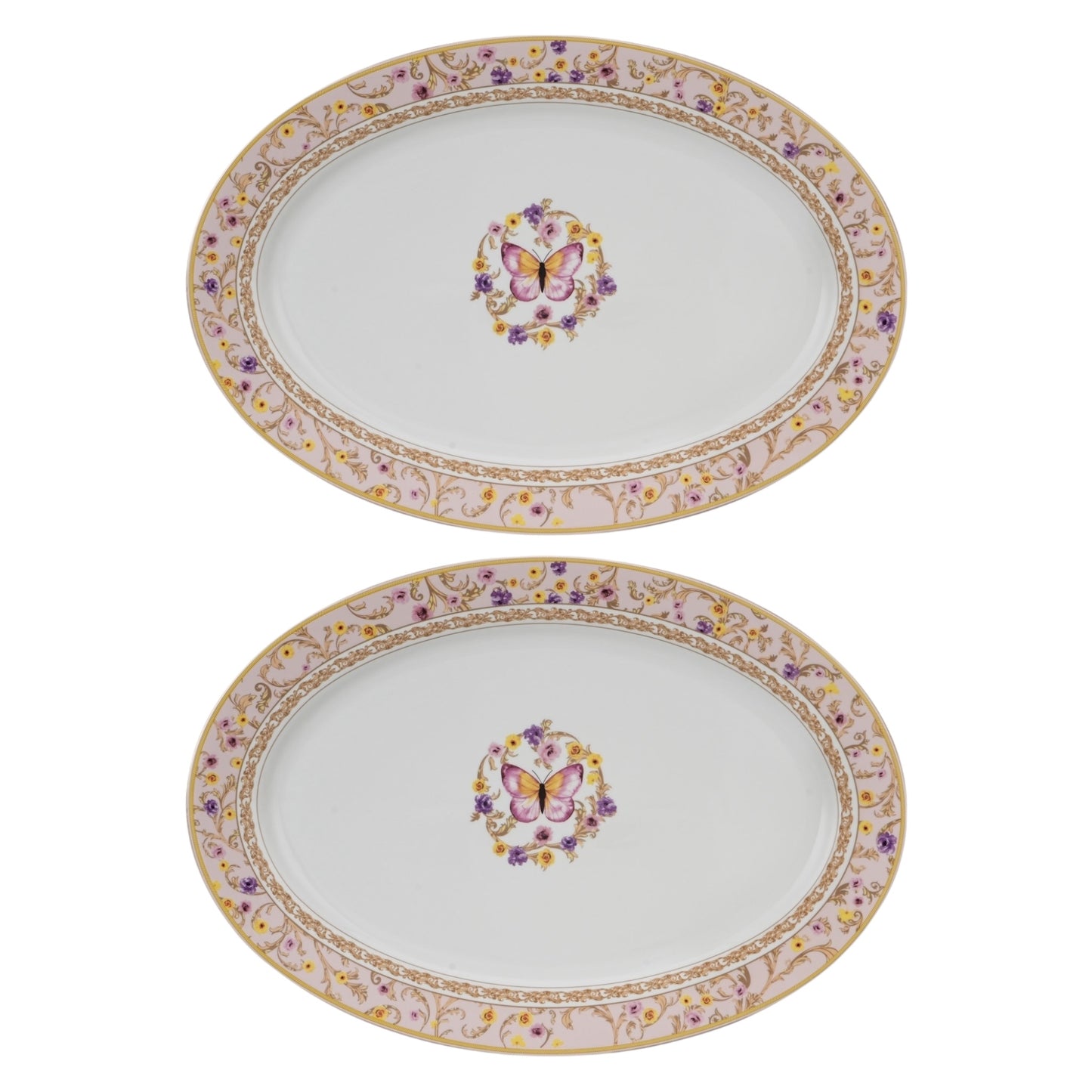 Pink butterfly Pair of 16”ovel platter