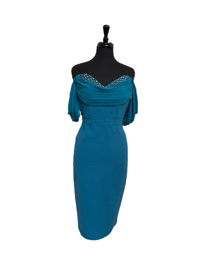 Teal knee length pencil dress