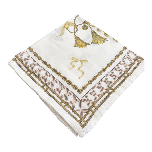 Gold tassels muslin dish cloth