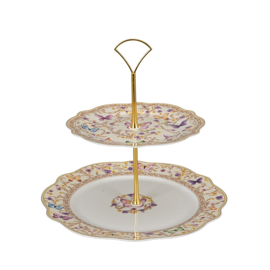 Ivory butterfly 2 tier cake stand