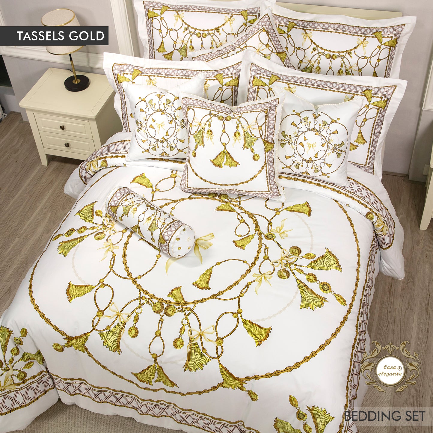 Gold tassels bedding set from