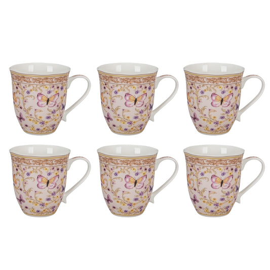 Pink butterfly set of six mugs