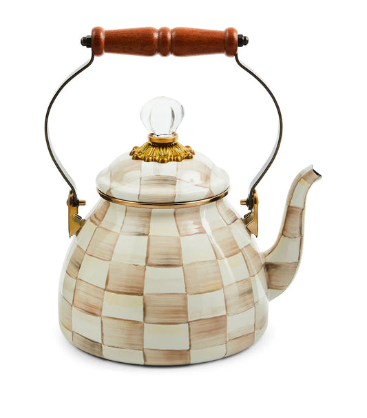 Mocha Check 2 Quart Tea Kettle
