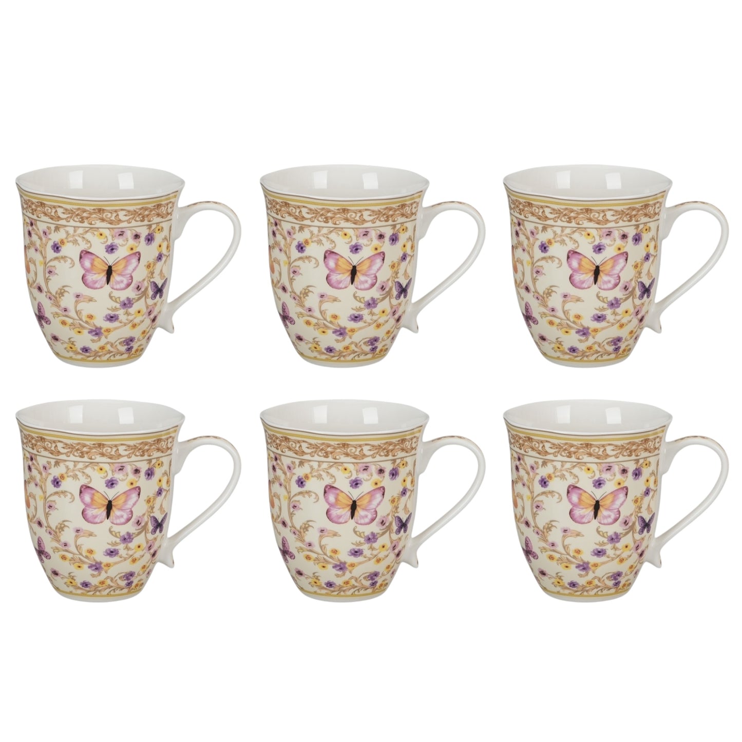 Ivory butterfly set of six mugs