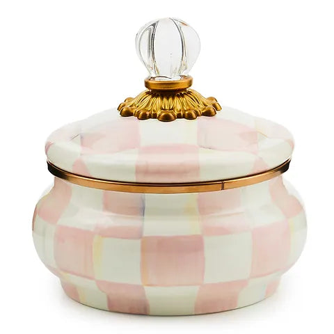 Rosy Check Enamel Squashed Pot