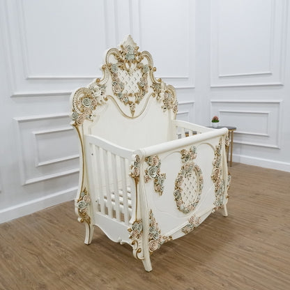 Hand carved bespoke crib & high chair set