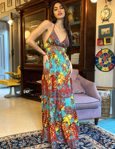 Turquoise/coral Print maxi dress