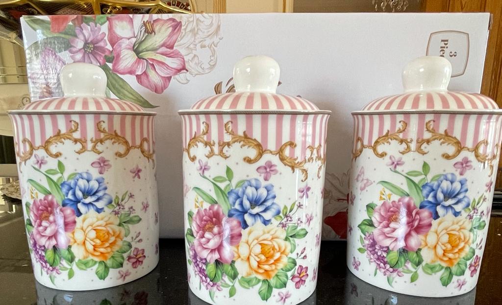 Candy stripe canisters pink
